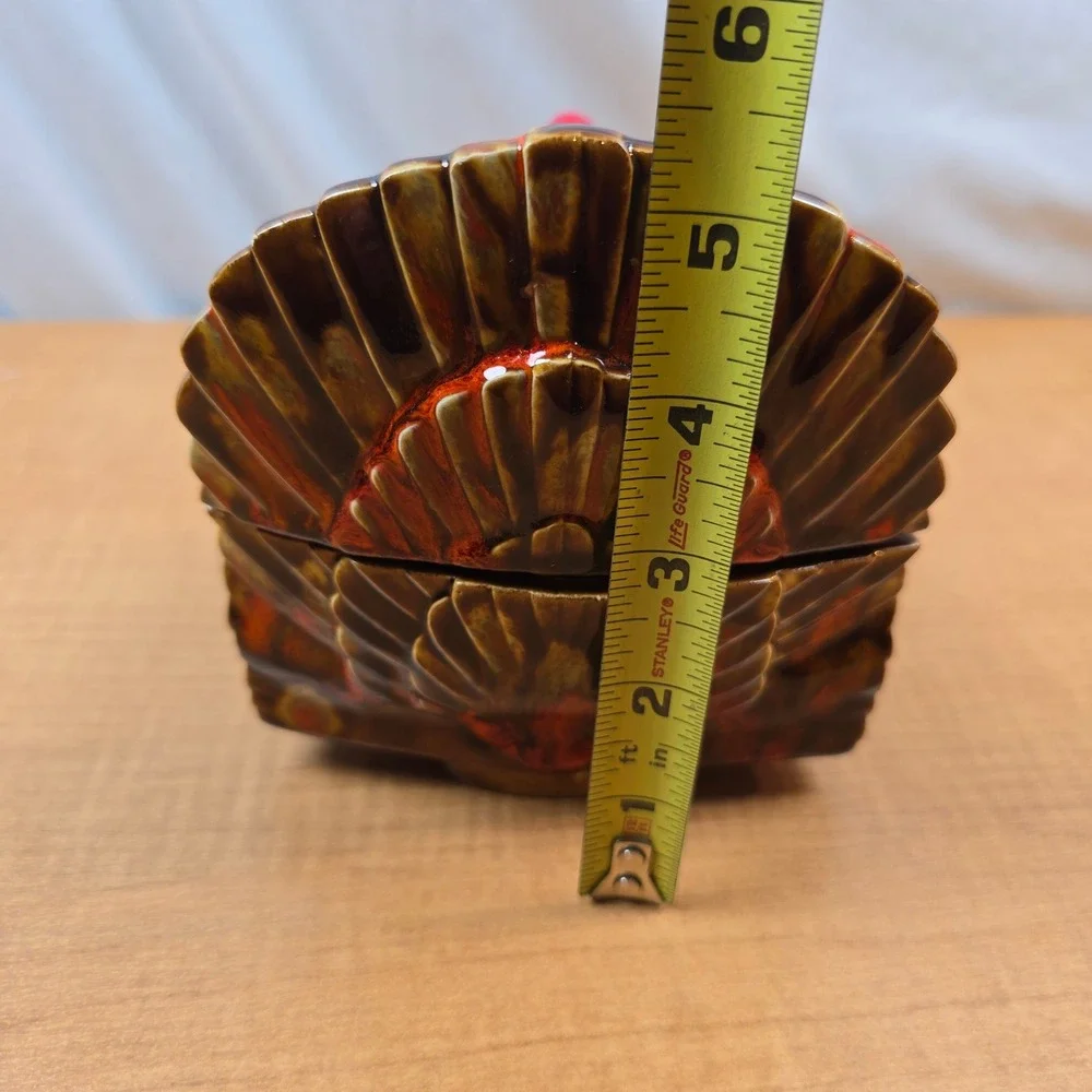 Ceramic Lidded Turkey Dish Candy Bowl Centerpiece Thankgiving Brown Orange VTG